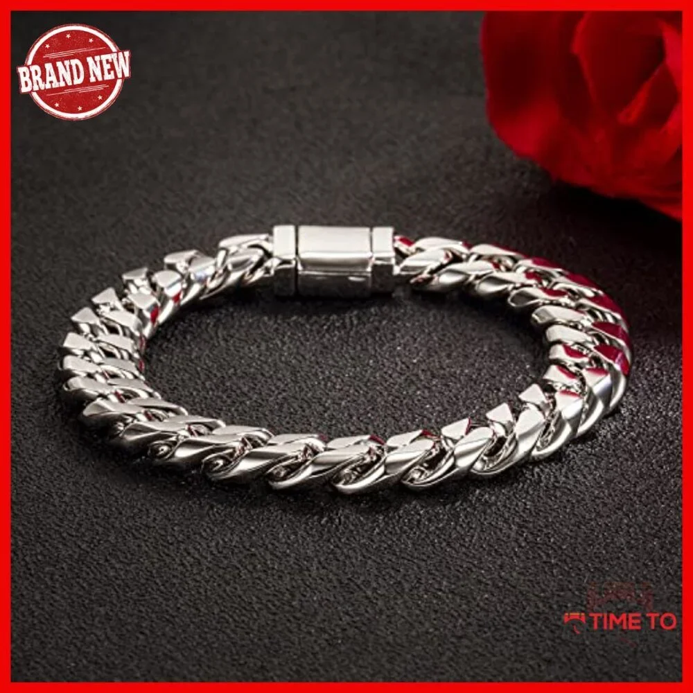 Men's 925 Sterling Silver Cuban Link Bracelet 12MM 9